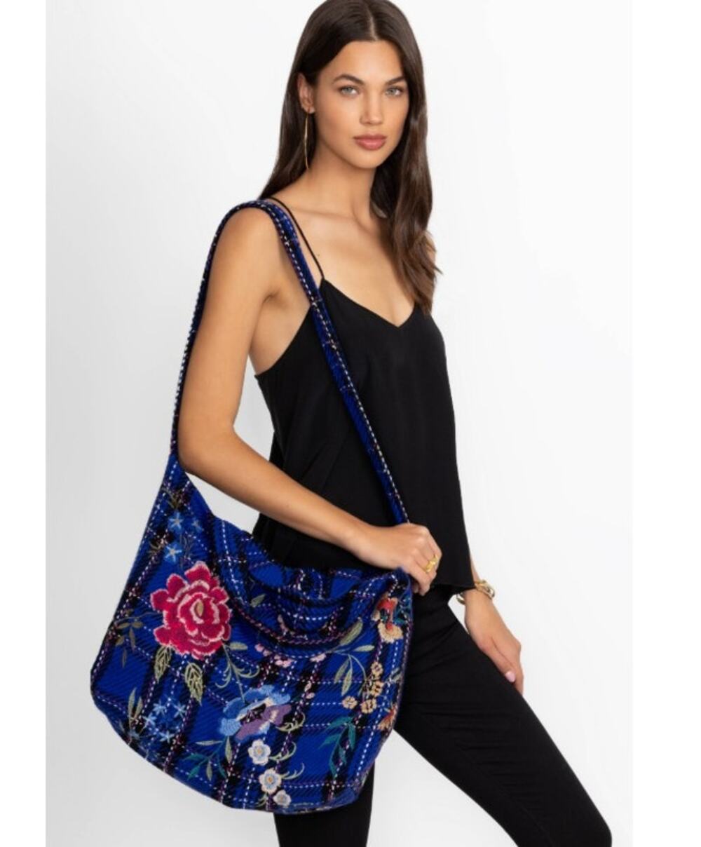 NEW JOHNNY WAS Mila Tote Bag Cilla Plaid Large Tote Embroidered $295